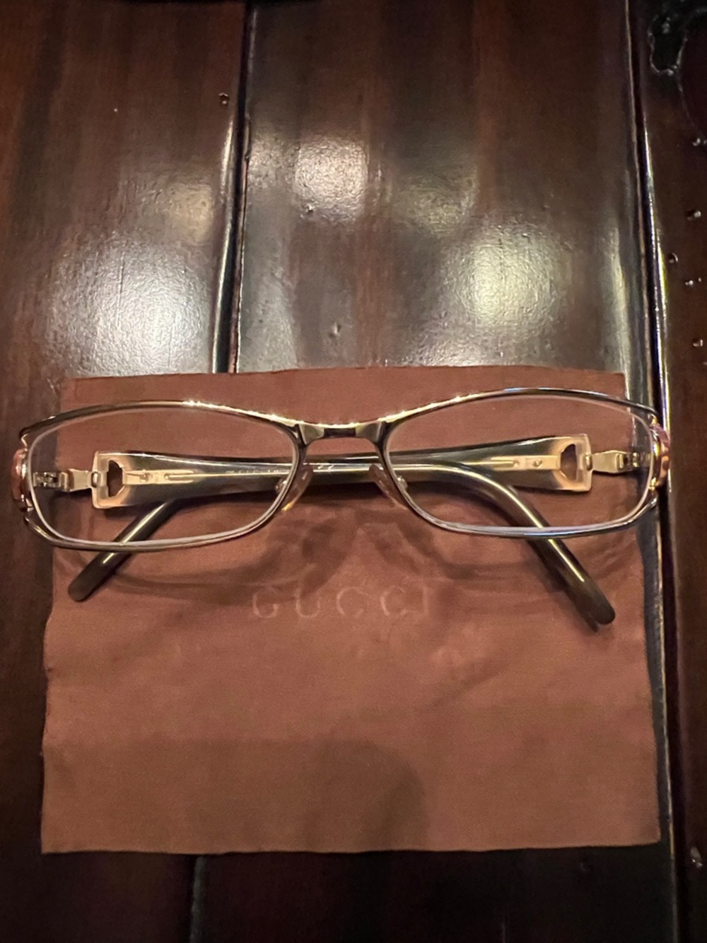 Gucci Gold/Tortoiseshell Slim Rectangular Glasses